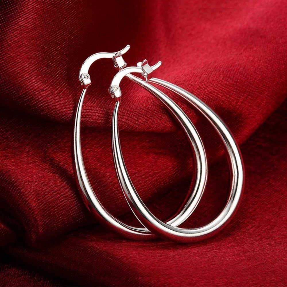 *NEW 925 Sterling Silver 1.5'' Oval Hoop Earrings - Picture 3 of 3